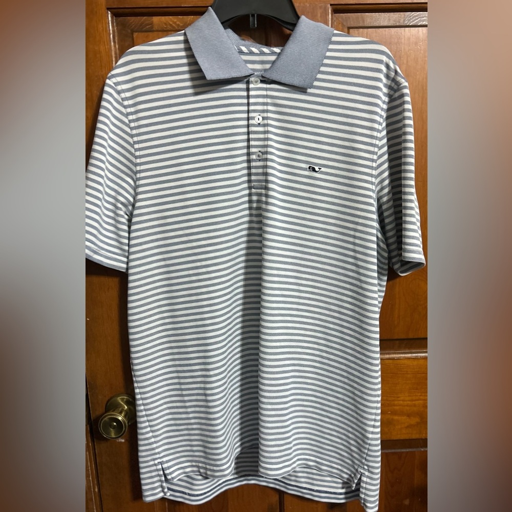 VINEYARD VINES Striped Polo Shirt - Gray Men’s Large EUC